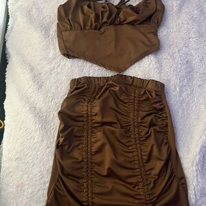 J.O.A. Brown Ruched Mini Pencil Skirt